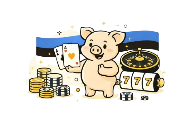 Kasinopelaamista kuvaava kuvitus Viron lipun v&auml;reill&auml;